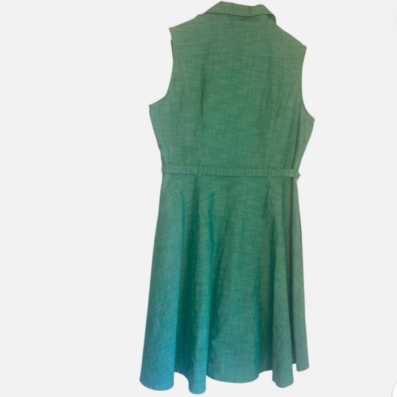 Button Front Tie Waist Shirtdress Sleeveless Green 14 Classic Office Minimalist - Picture 3 of 6